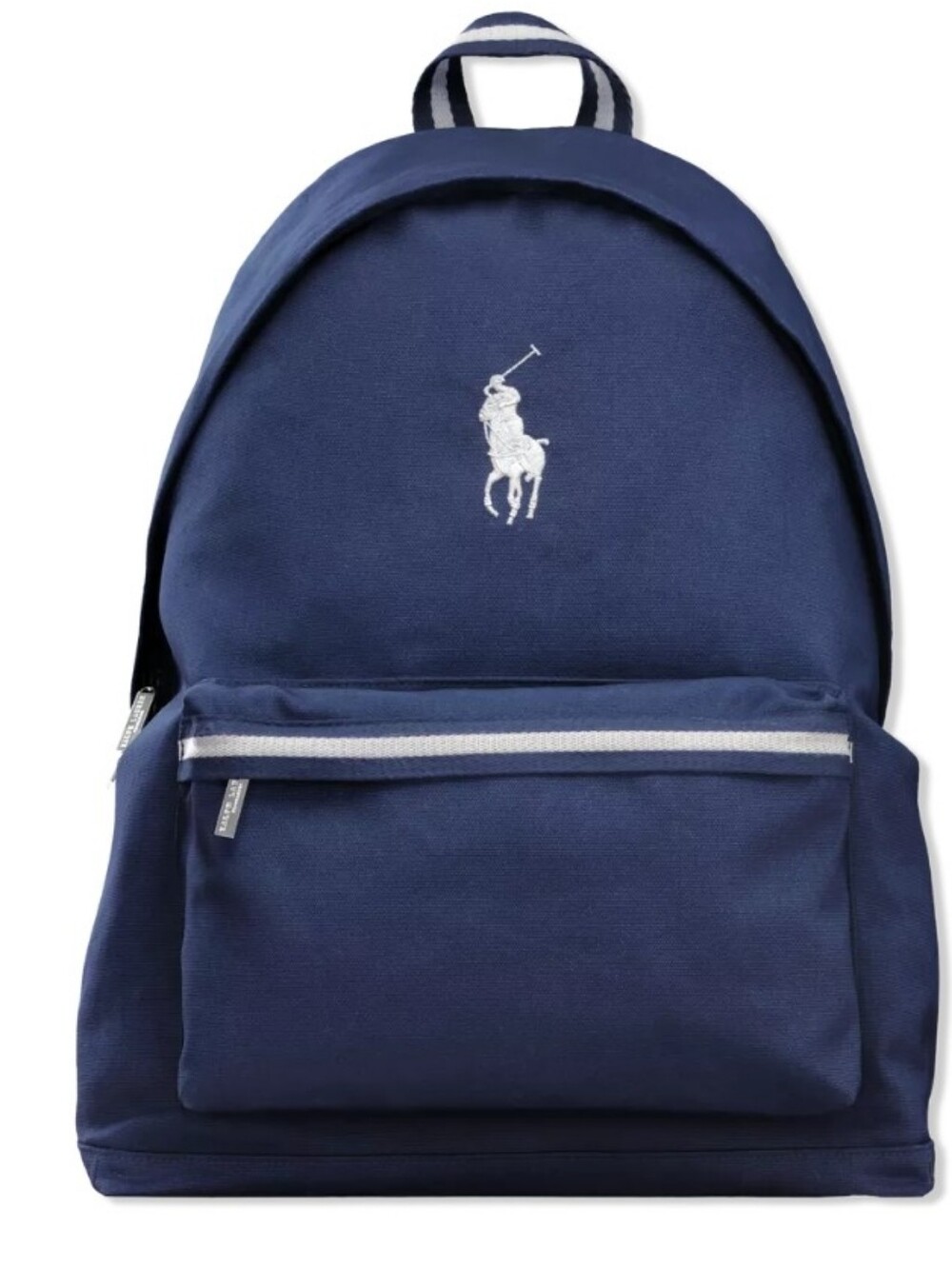 POLO BY RALPH LAUREN NAVY BACKPACK WITH WHITE EMBROIDERED POLO PLAYER LOGO.